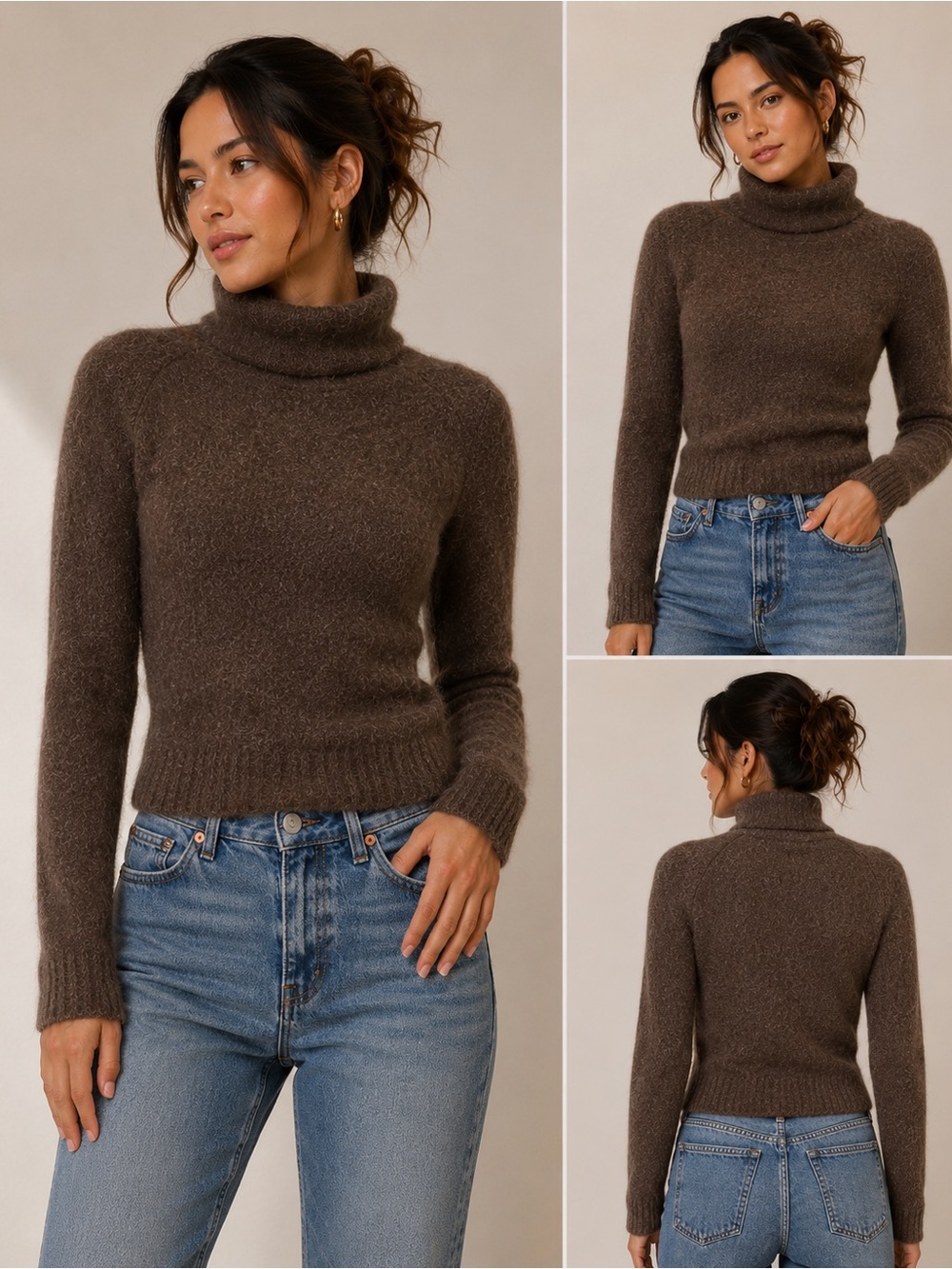 Jacob MOHAIR WOOL Brown Cowl Neck Turtleneck Sweater